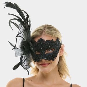 Black Elegant Flower Feather Lace Half Face Mask Masquerade Headpiece EyeMask